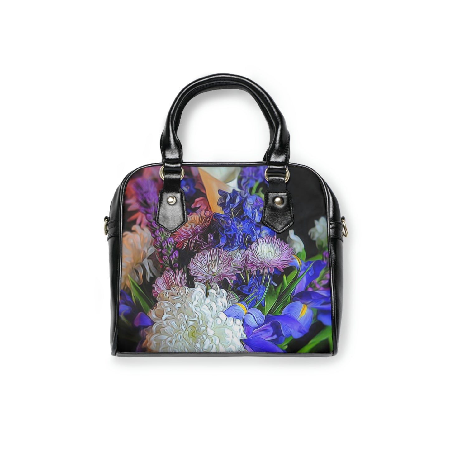 Blue White Purple Bouquet Shoulder Handbag