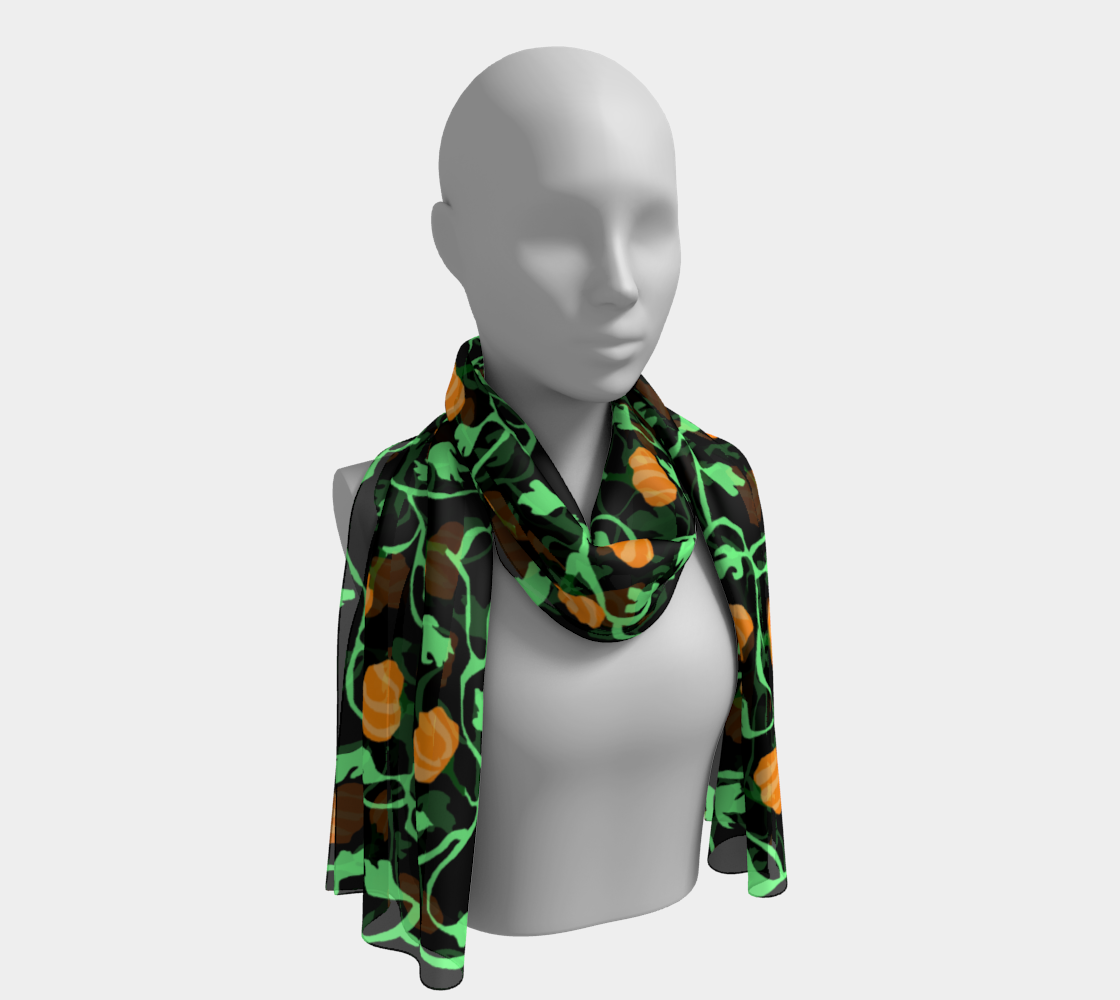 Pumpkin and Vines On Black Scarf