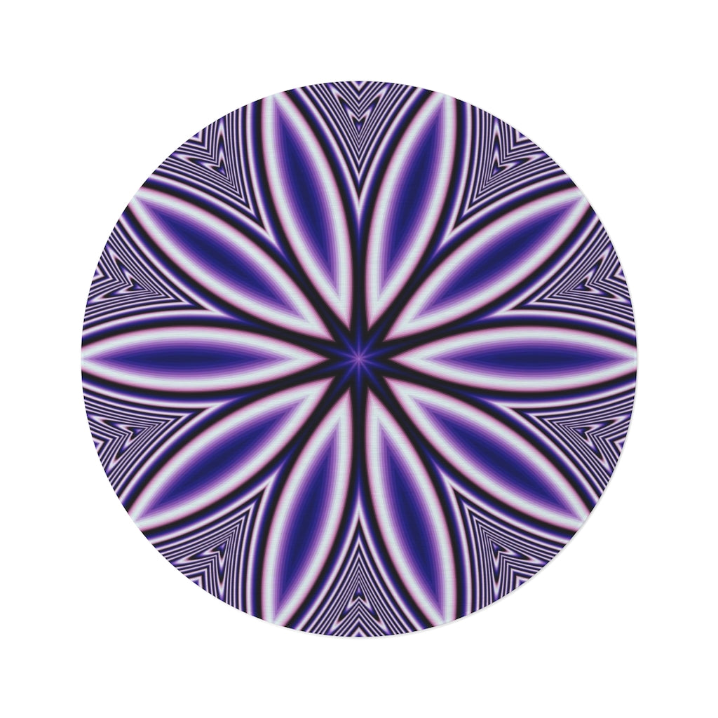 Blue Fractal Flower Round Rug