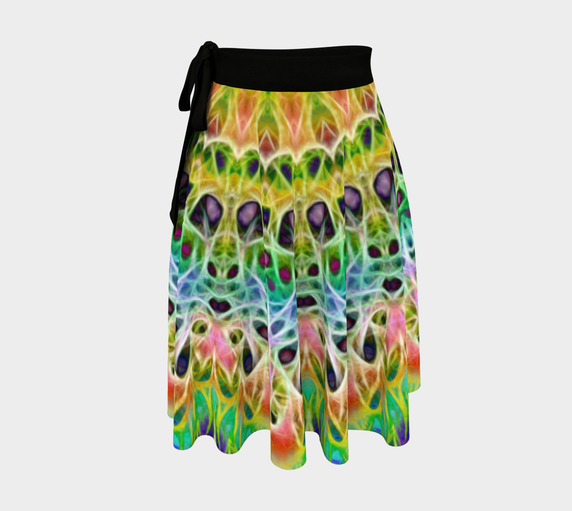 Green Orange Multi Color Abstract Wrap Skirt