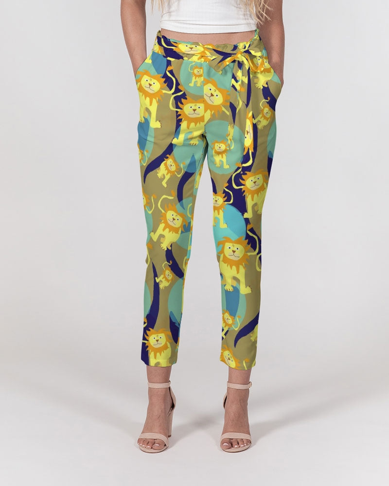 Lion Pattern Women's Belted Tapered Pants