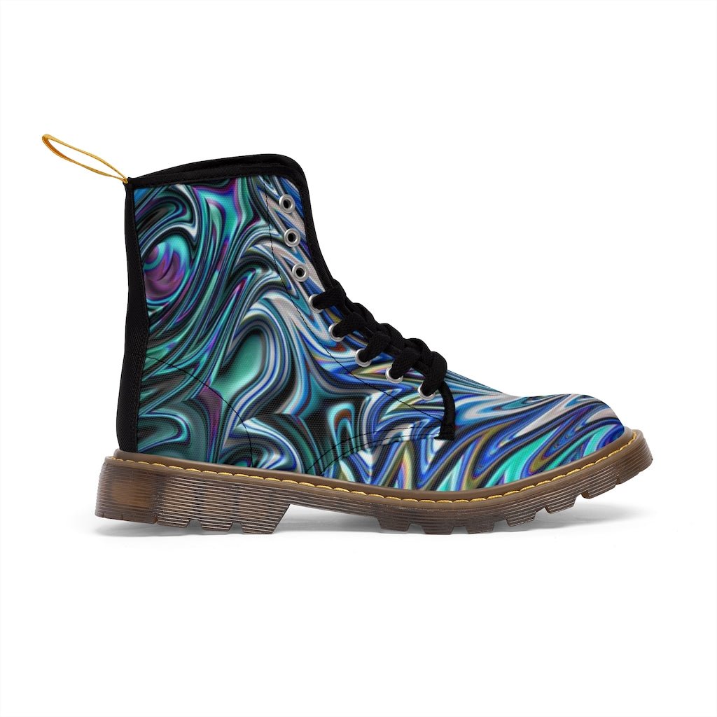 Blue Swirl Fractal Women's Canvas Boots