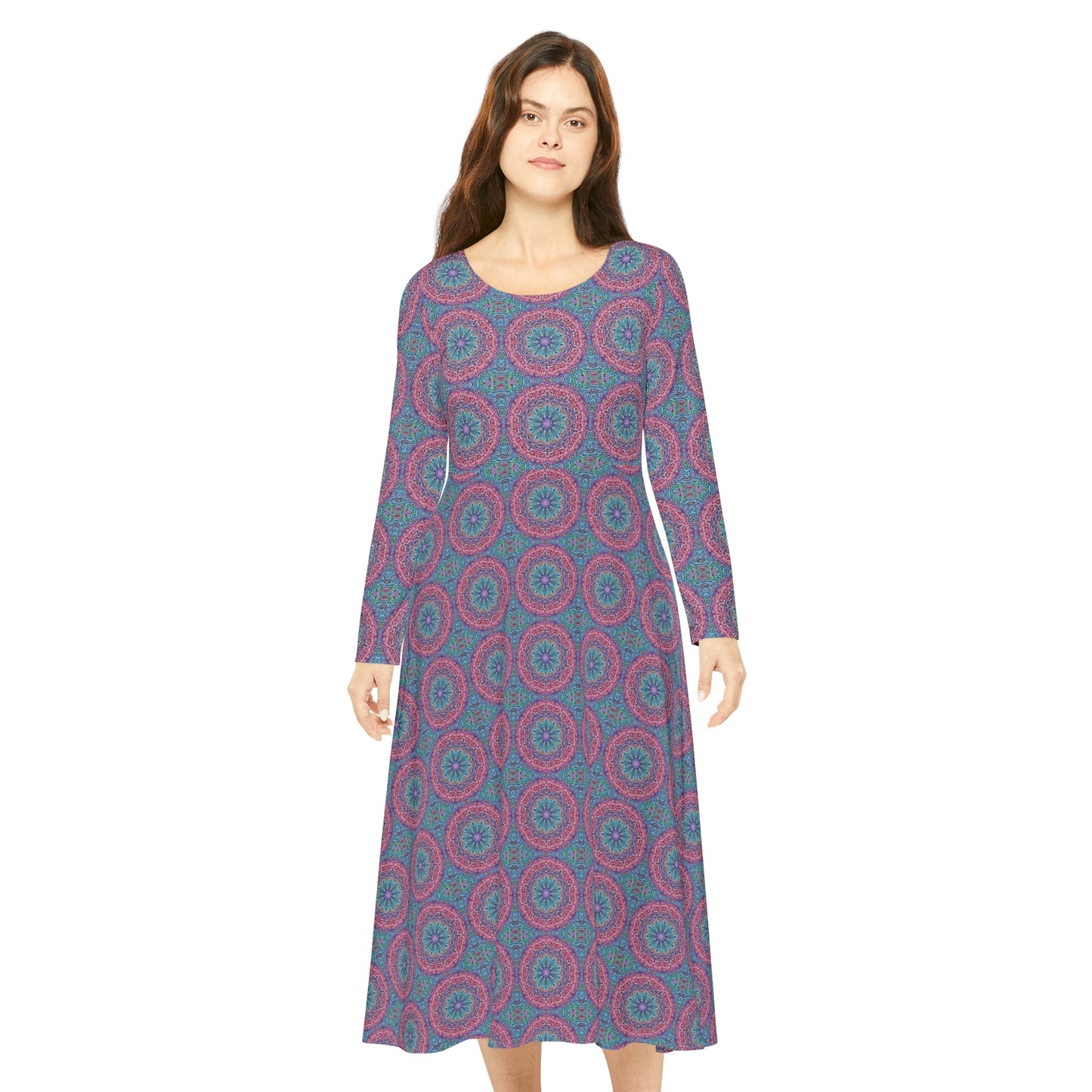 Blue and Pink Kaleidoscope Women's Long Sleeve Dance Dress