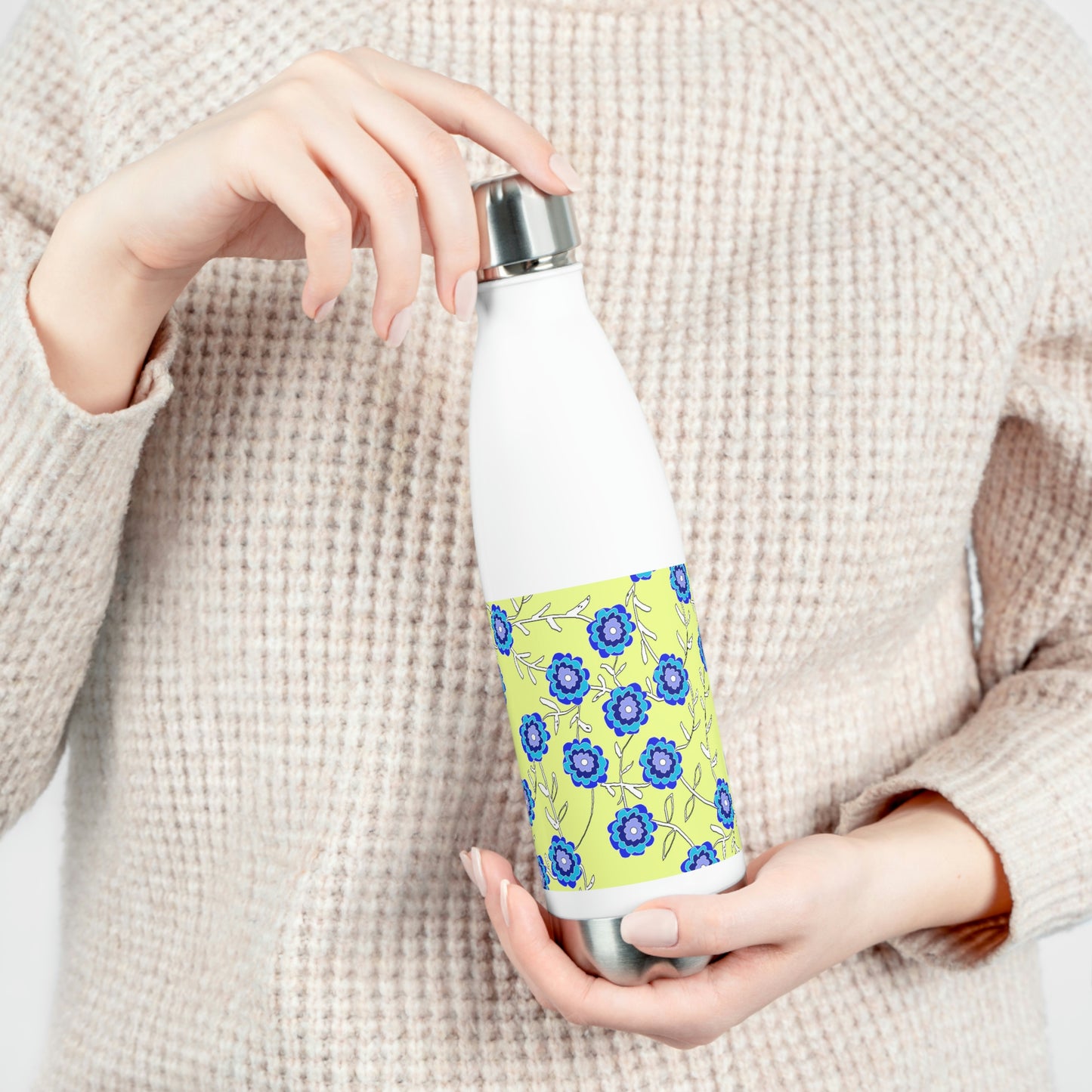 Blue Flowers On Yellow 20oz Insulated Bottle