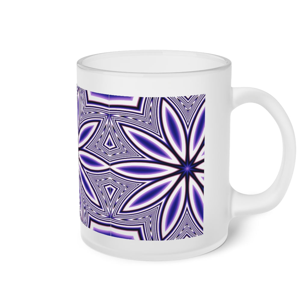 Blue Fractal Flower Kaleidoscope Frosted Glass Mug