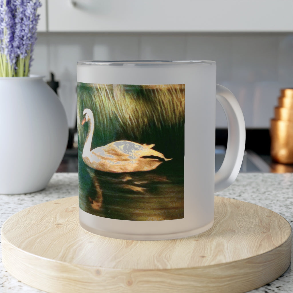 Swan Painting Frosted Glass Mug