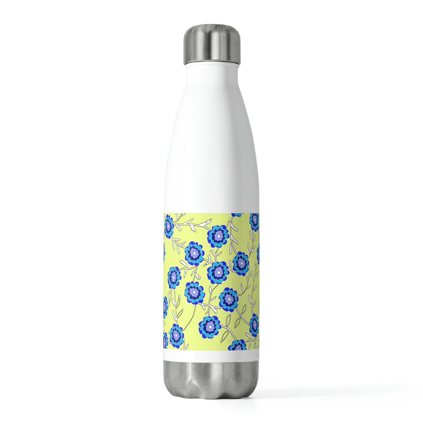 Blue Flowers On Yellow 20oz Insulated Bottle