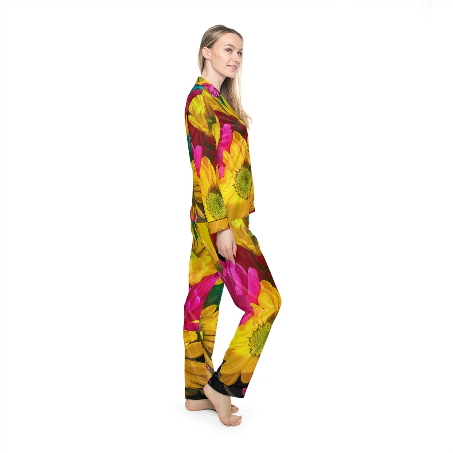 Colorful Daisies Women's Satin Pajamas (AOP)