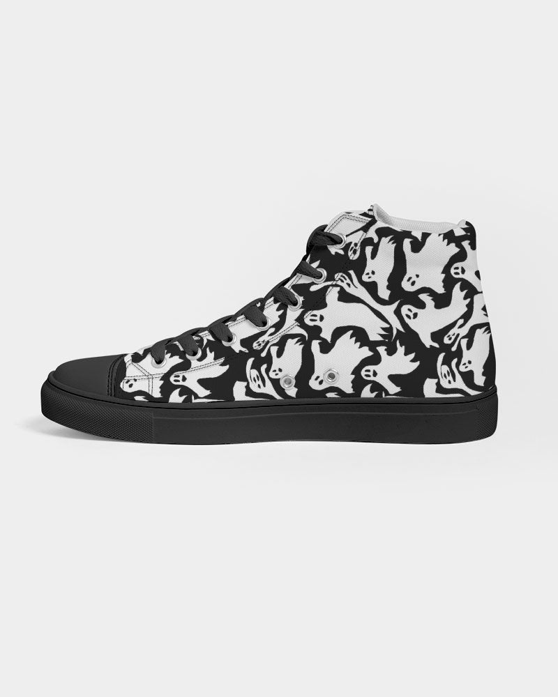 Ghosts Pattern Men's Hightop Canvas Shoe - Black