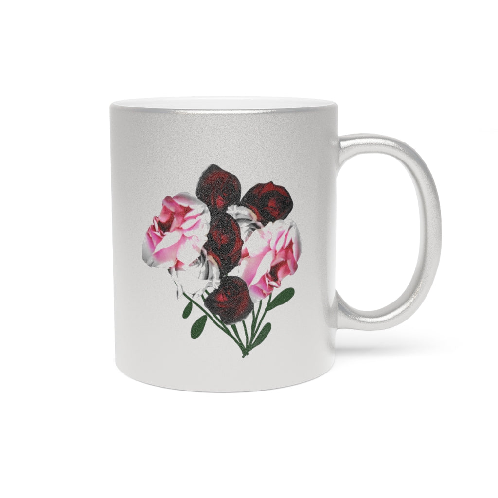 Pink and Red Roses Metallic Mug (Silver\Gold)