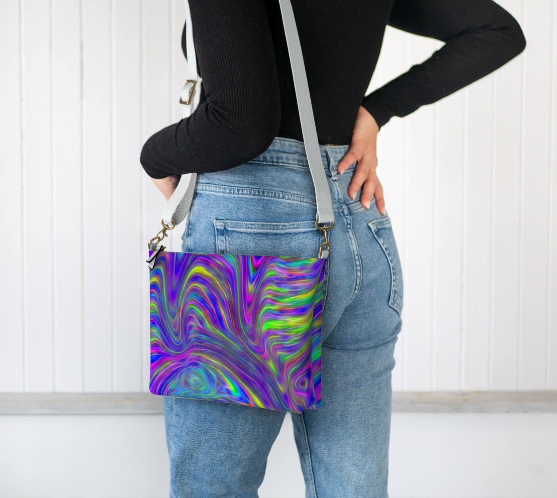 Abstract With Blue Vegan Crossbody Purse