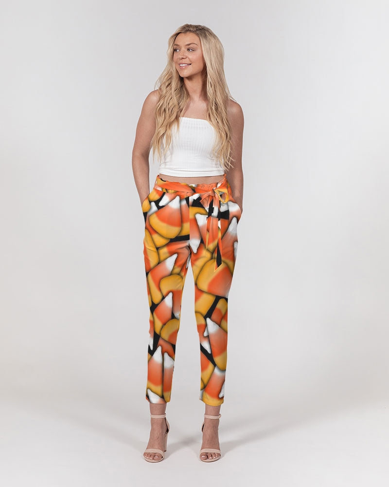 Candy Corn Pattern Women's Belted Tapered Pants