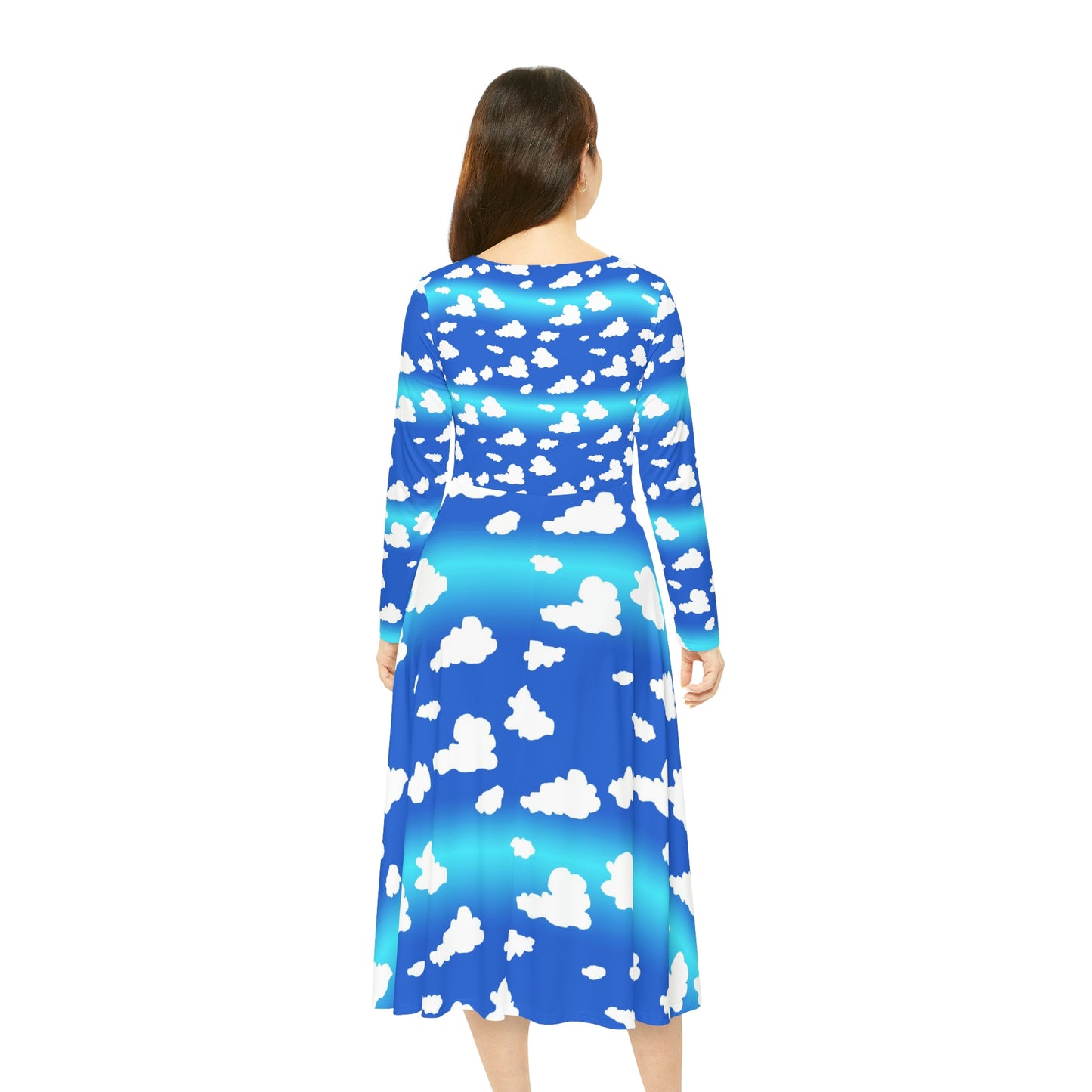 Clouds Pattern Women's Long Sleeve Dance Dress