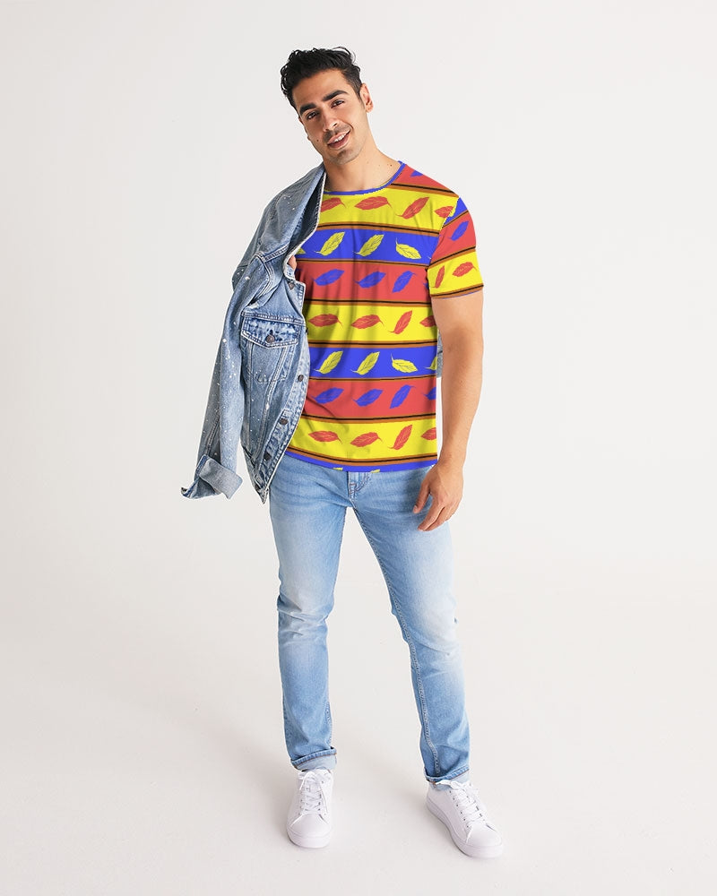 Red Yellow and Blue Leaf Stripes Men's Tee