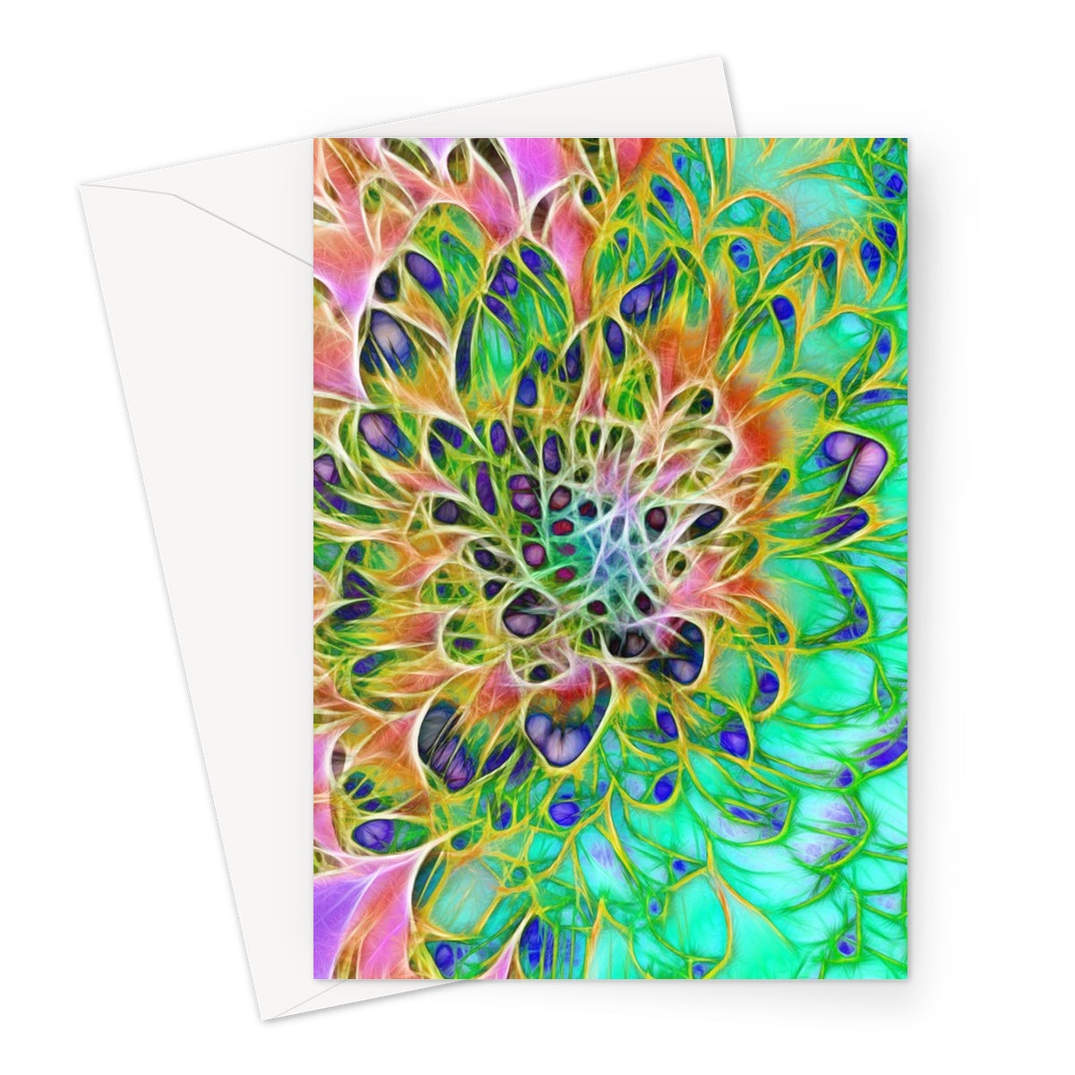 Abstract Peacock Chrysanthemum Greeting Card