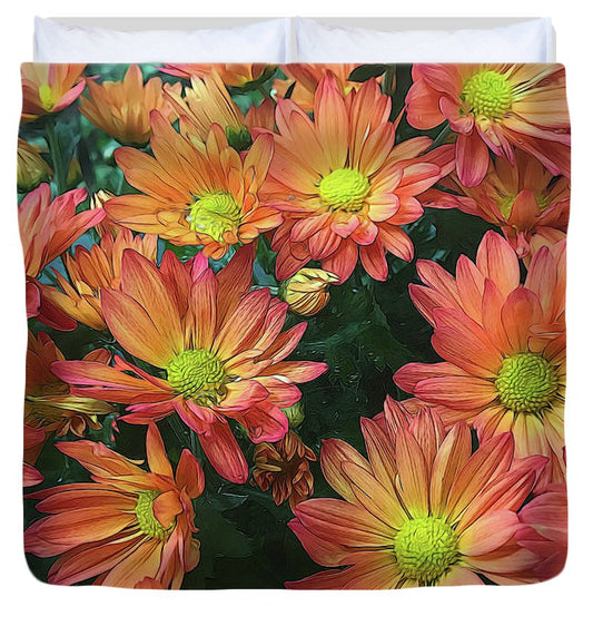 Cream and Pink Fall Flowers - Duvet Cover