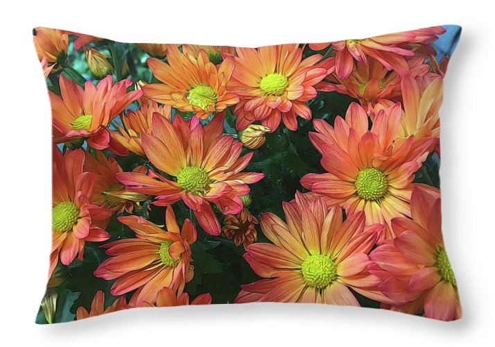 Cream and Pink Fall Flowers - Throw Pillow