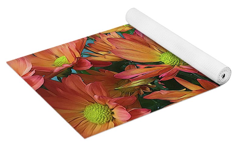 Cream and Pink Fall Flowers - Yoga Mat