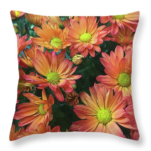 Cream and Pink Fall Flowers - Throw Pillow