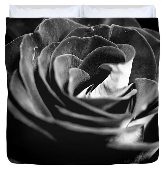 Large Black and White Rose - Duvet Cover