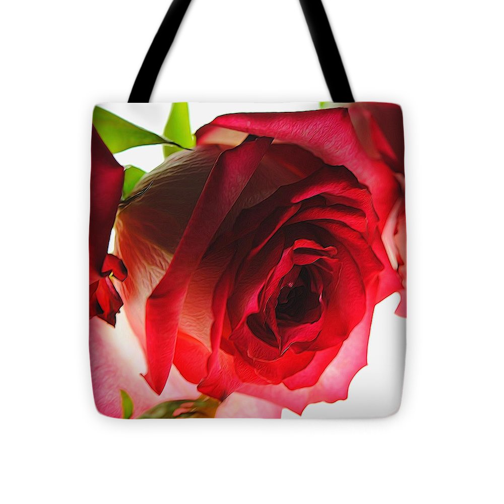 Pink Lined White Rose - Tote Bag