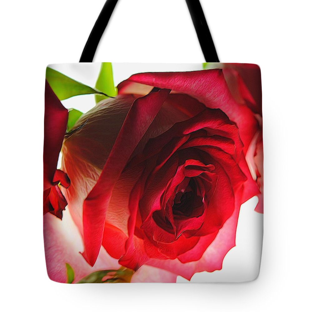 Pink Lined White Rose - Tote Bag