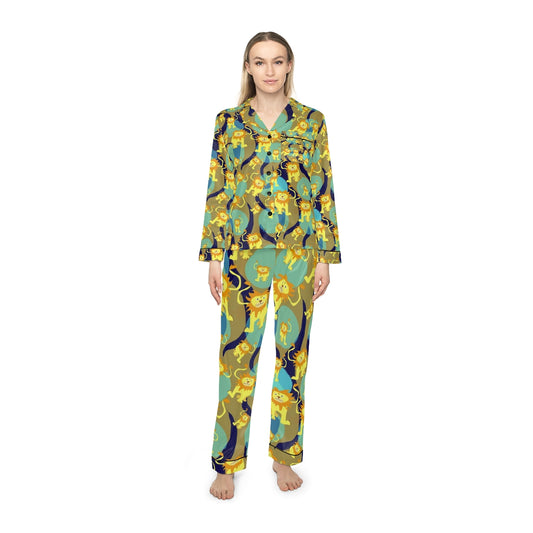Lion Pattern Women's Satin Pajamas (AOP)