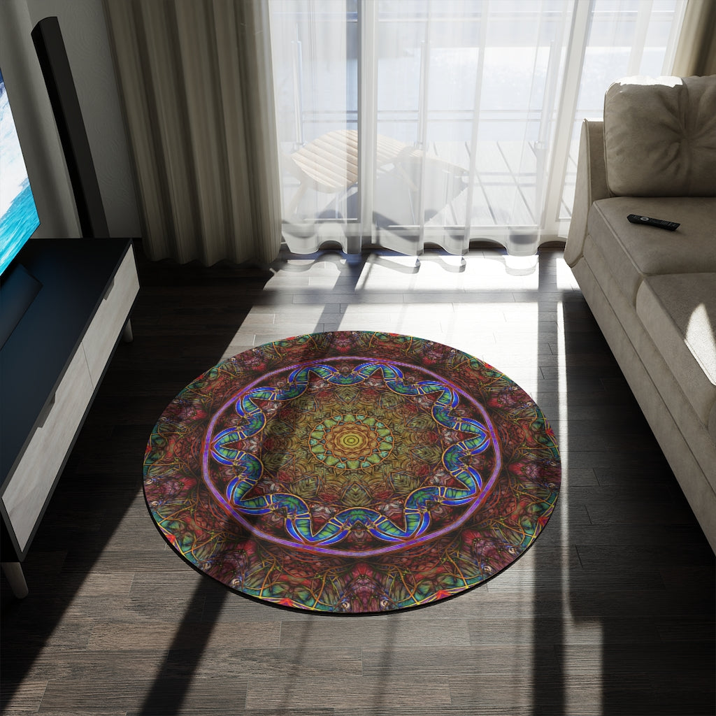 Blue Pink Windy Abstract Round Rug