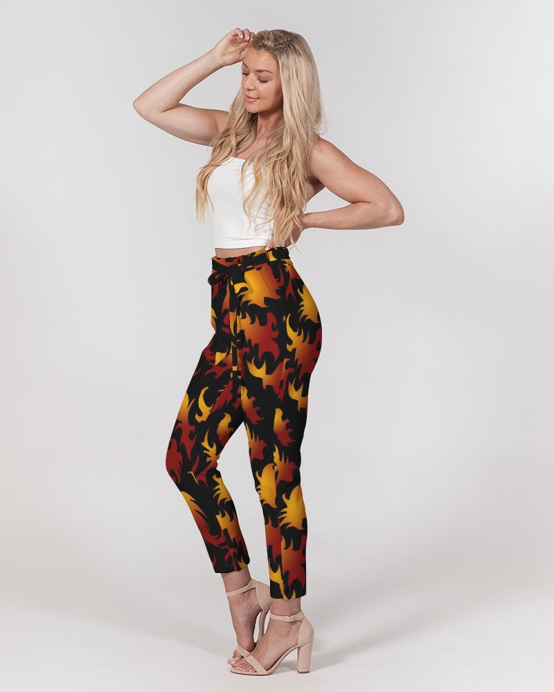 Abstract Flames Pattern  Women's Belted Tapered Pants