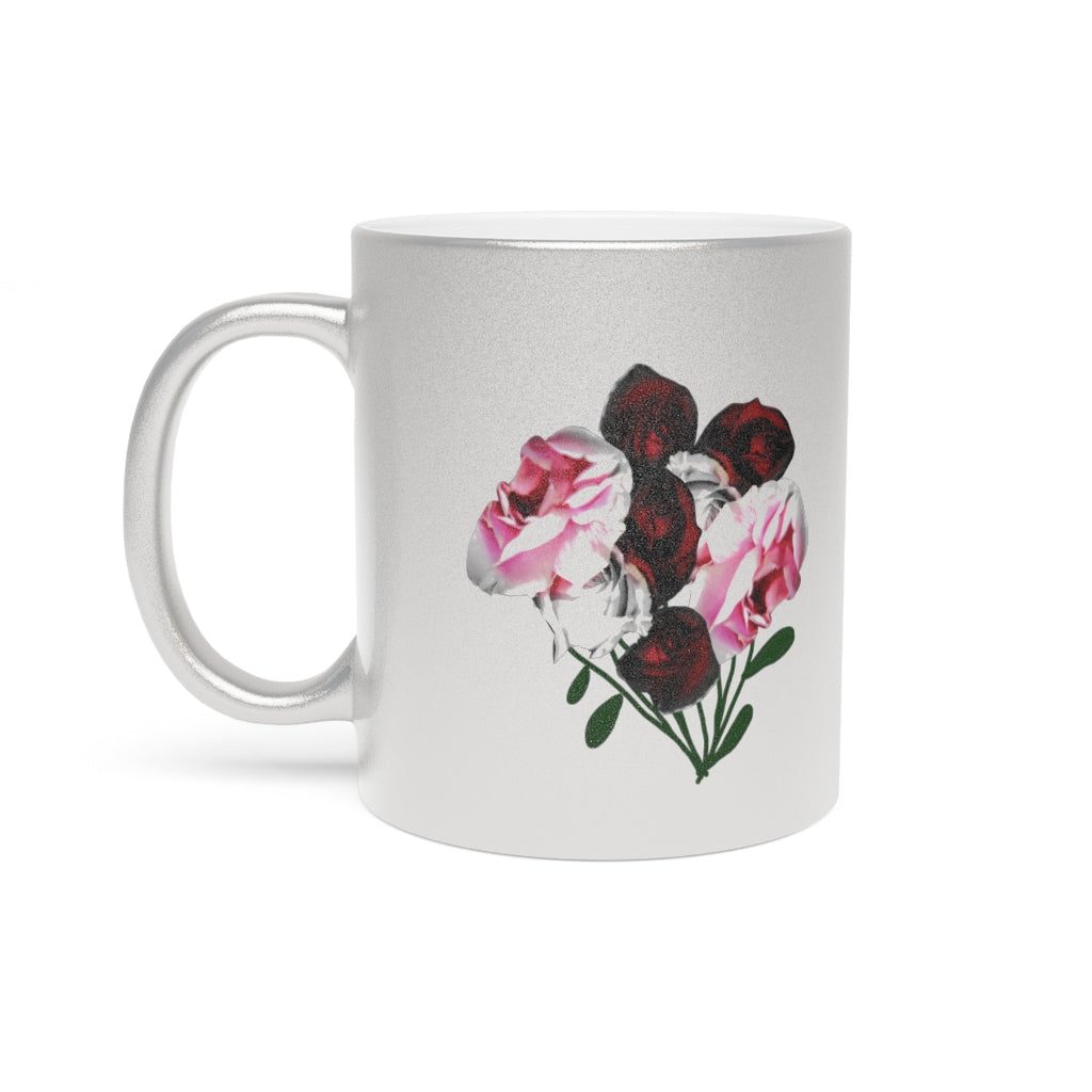 Pink and Red Roses Metallic Mug (Silver\Gold)