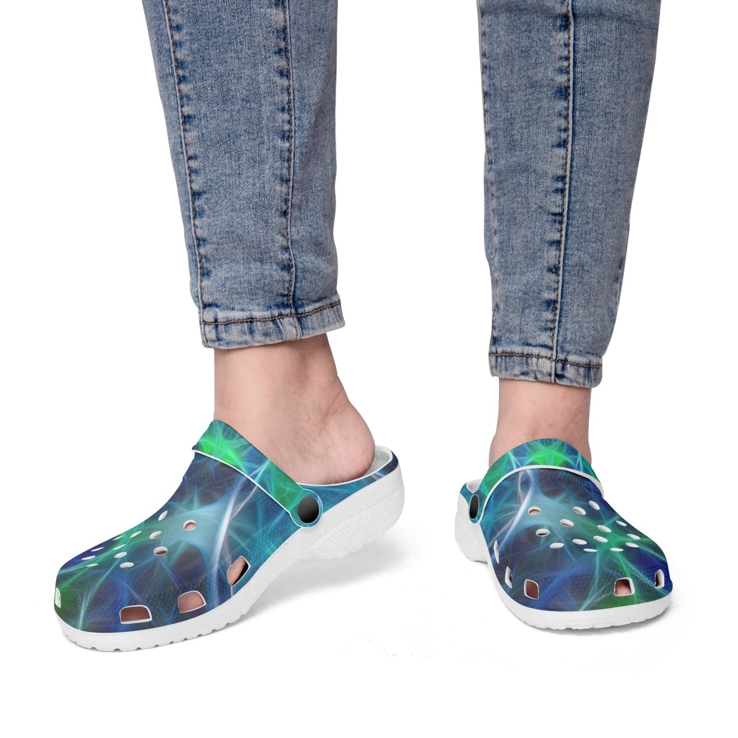 Green Blue Kaleidoscope 413. All Over Printed Clogs