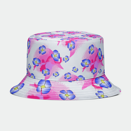 Blue Flowers On Pink Bucket Hat