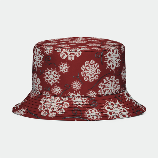 Snowflakes on Red Bucket Hat