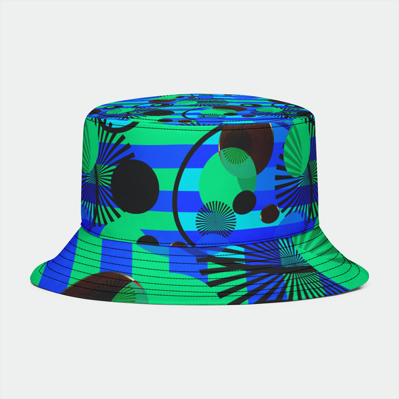 Blue Green Stripes and Dots Bucket Hat
