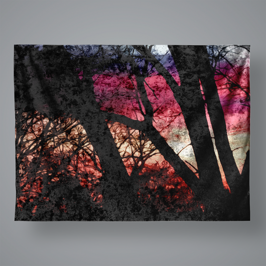 Fall Sunset Through The Trees Large Velvet Wall Tapestry