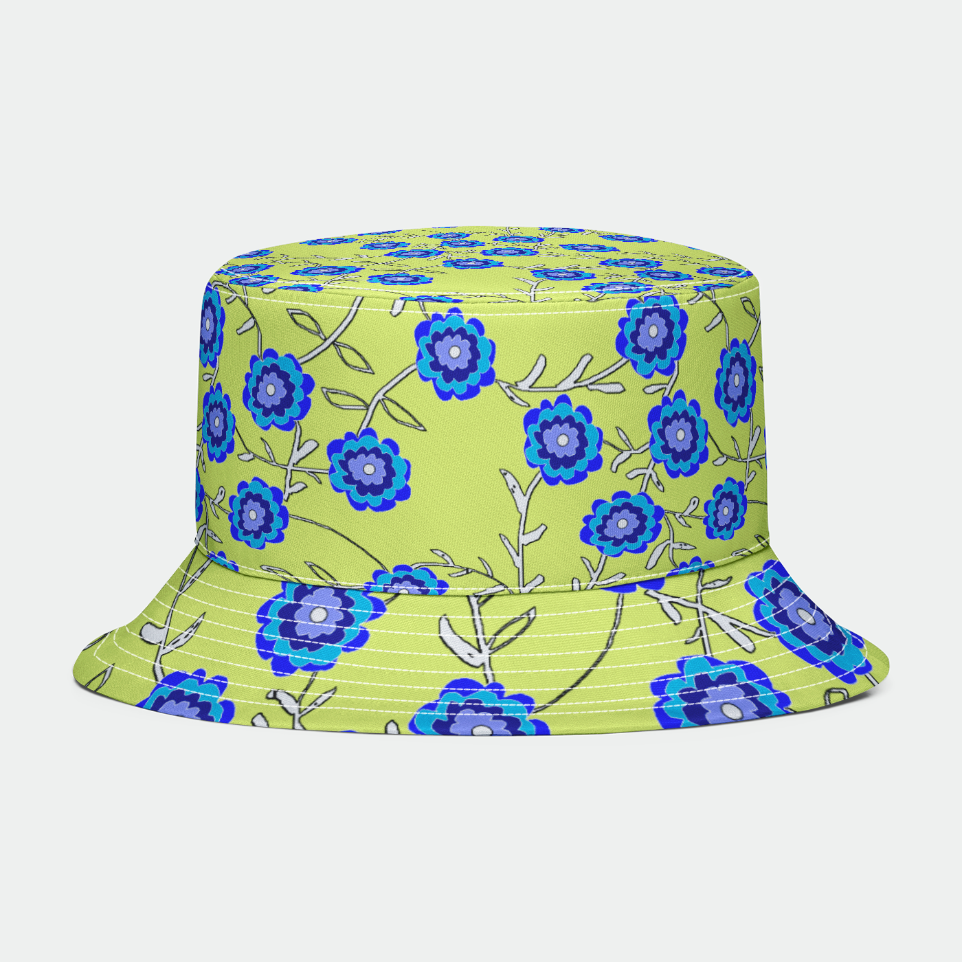 Blue Flowers on Yellow Bucket Hat