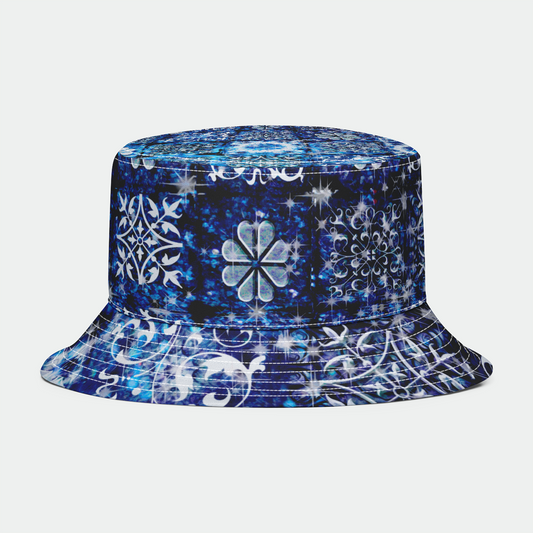 Blue Ice Crystals Motif Bucket Hat