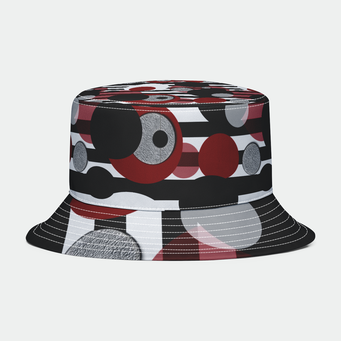 Black White Red Stripes Dots Bucket Hat