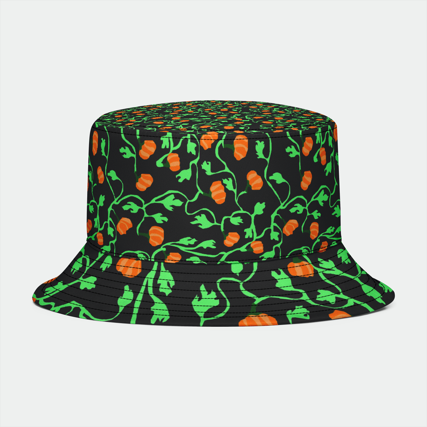 Pumpkin Vines On Black Bucket Hat