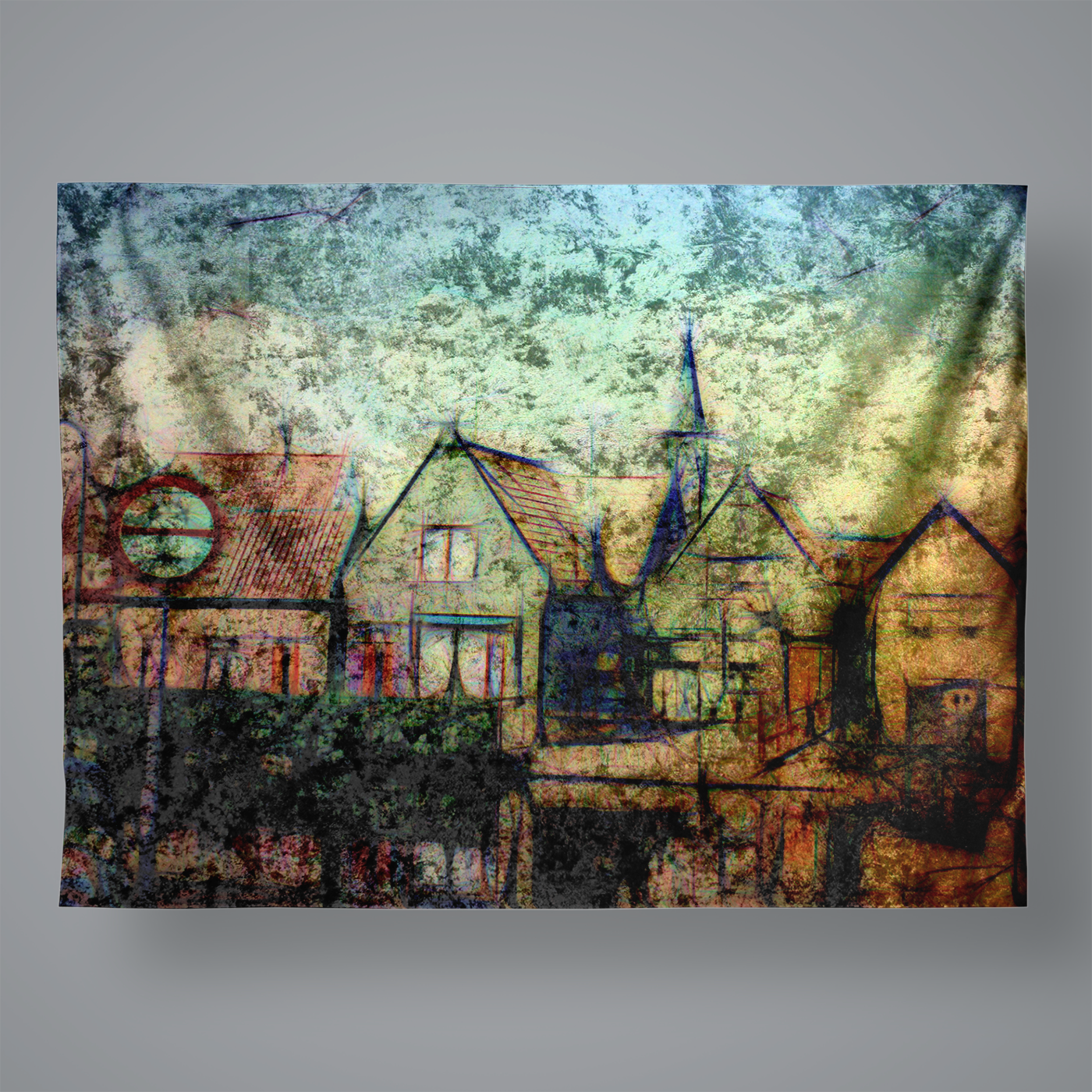 Vintage Travel Row Of Houses Large Velvet Wall Tapestry