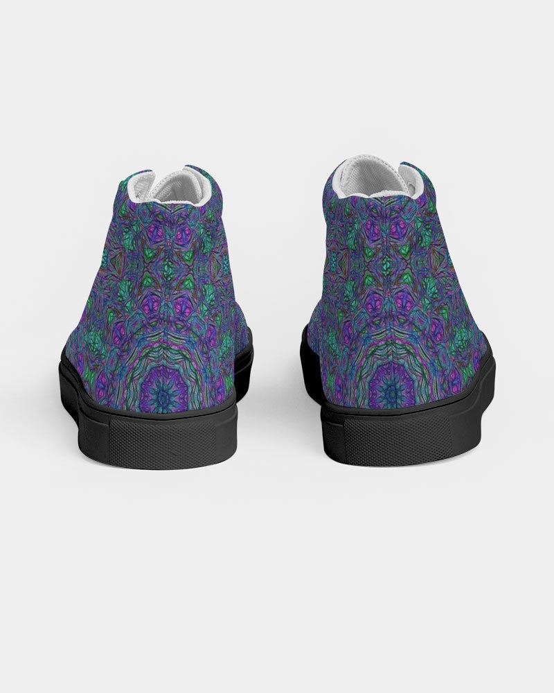 Blue Green Purple Kaleidoscope Women's Hightop Canvas Shoe - Black