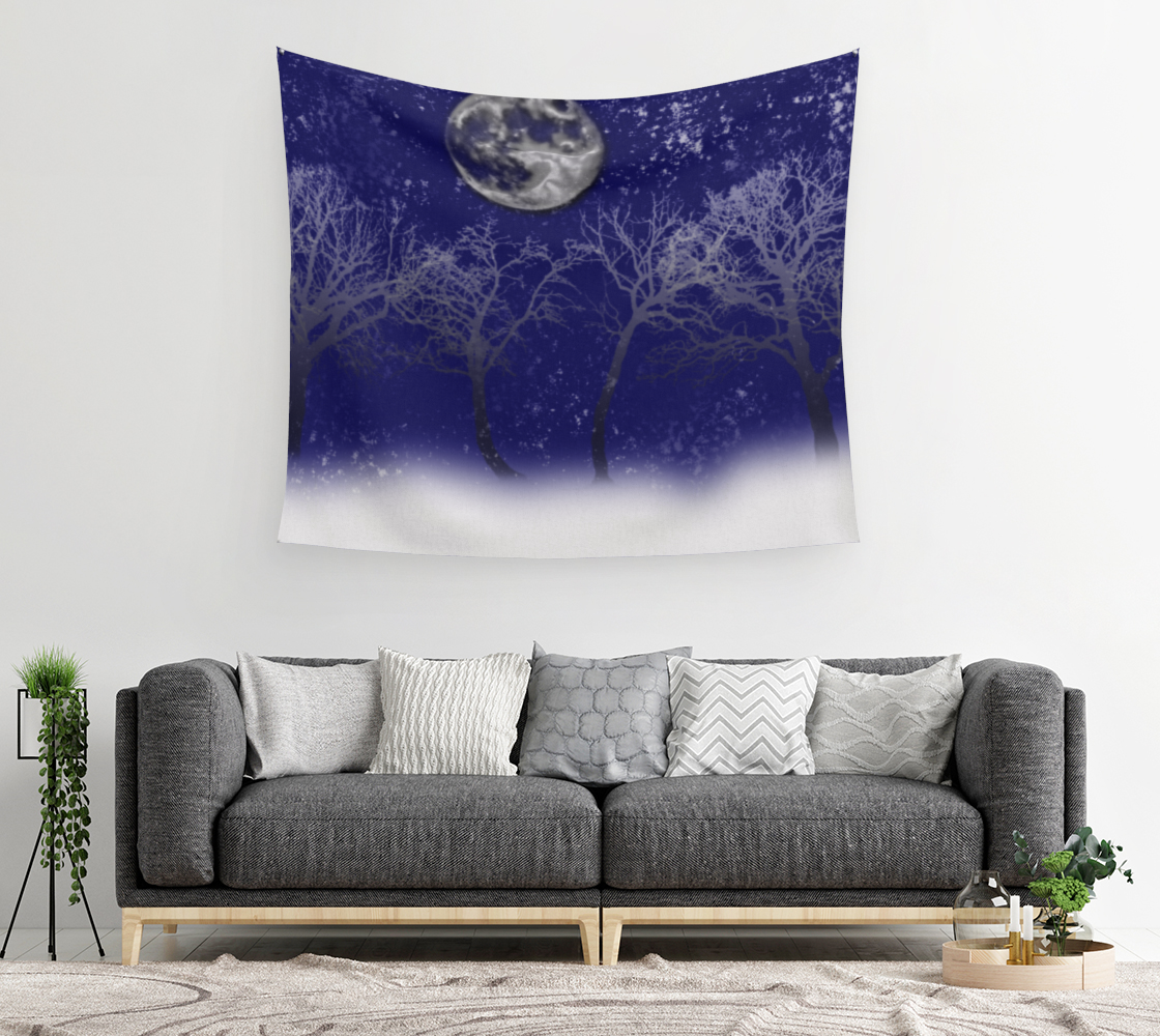 Blue Moon Snow Trees Tapestry
