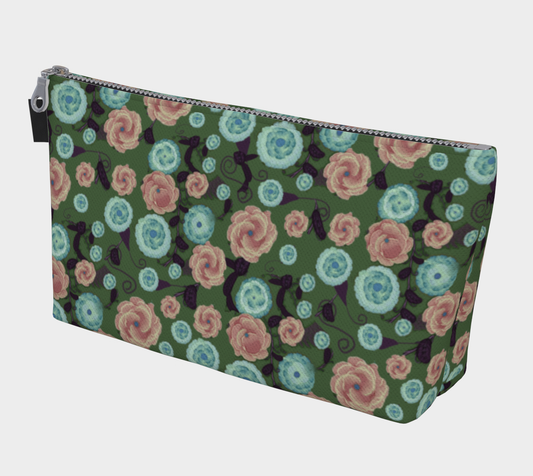 Earthy Peach and Turquoise Flower Pattern Makeup Bag