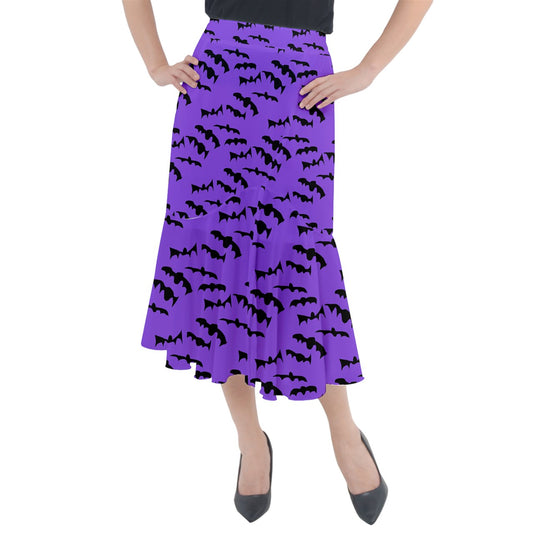 Bats Pattern Midi Mermaid Skirt