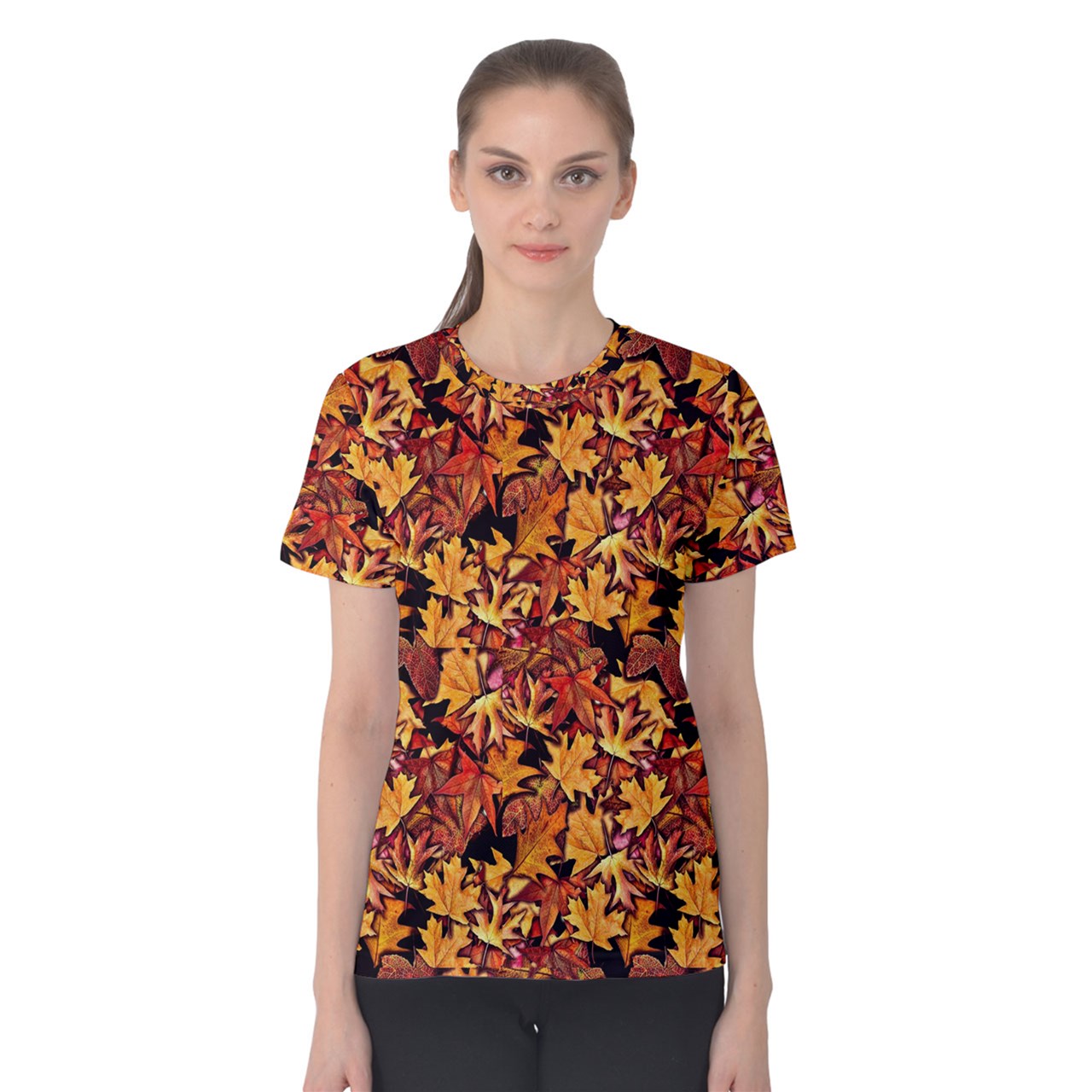 Fall Leaves Pattern Women's Cotton Tee