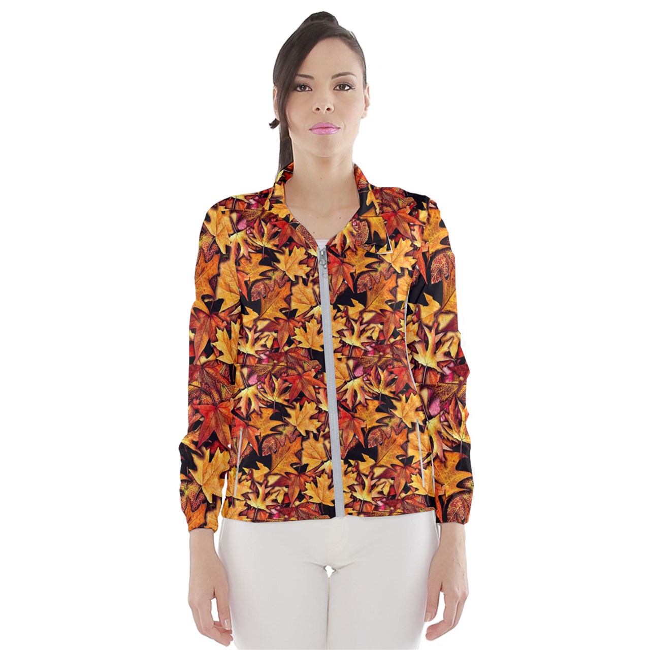 Fall Leaves Pattern Women's Windbreaker