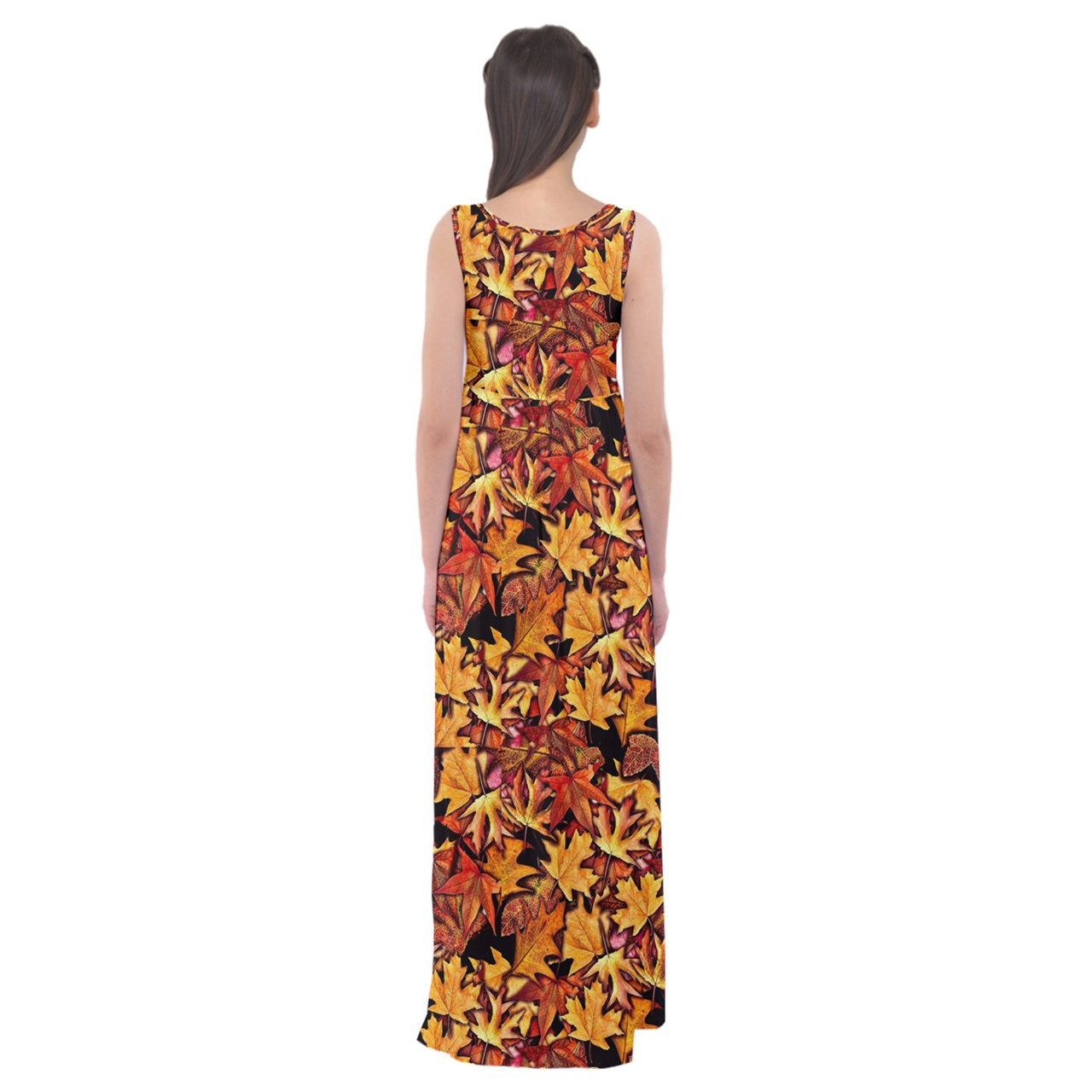 Fall Leaves Pattern Empire Waist Maxi Dress