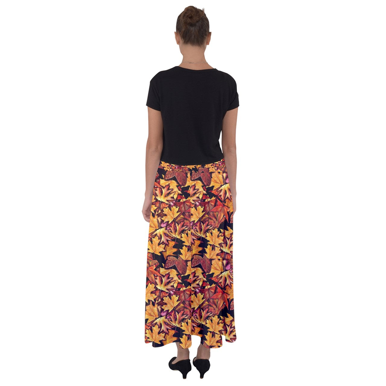 Fall Leaves pattern Flared Maxi Skirt