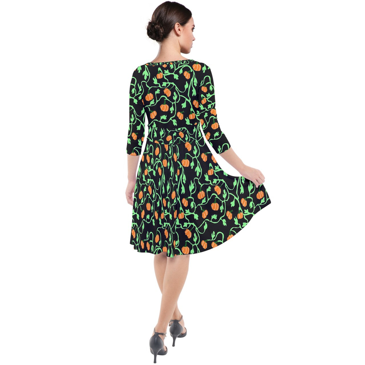 Pumpkin Vines Quarter Sleeve Waist Band Dress