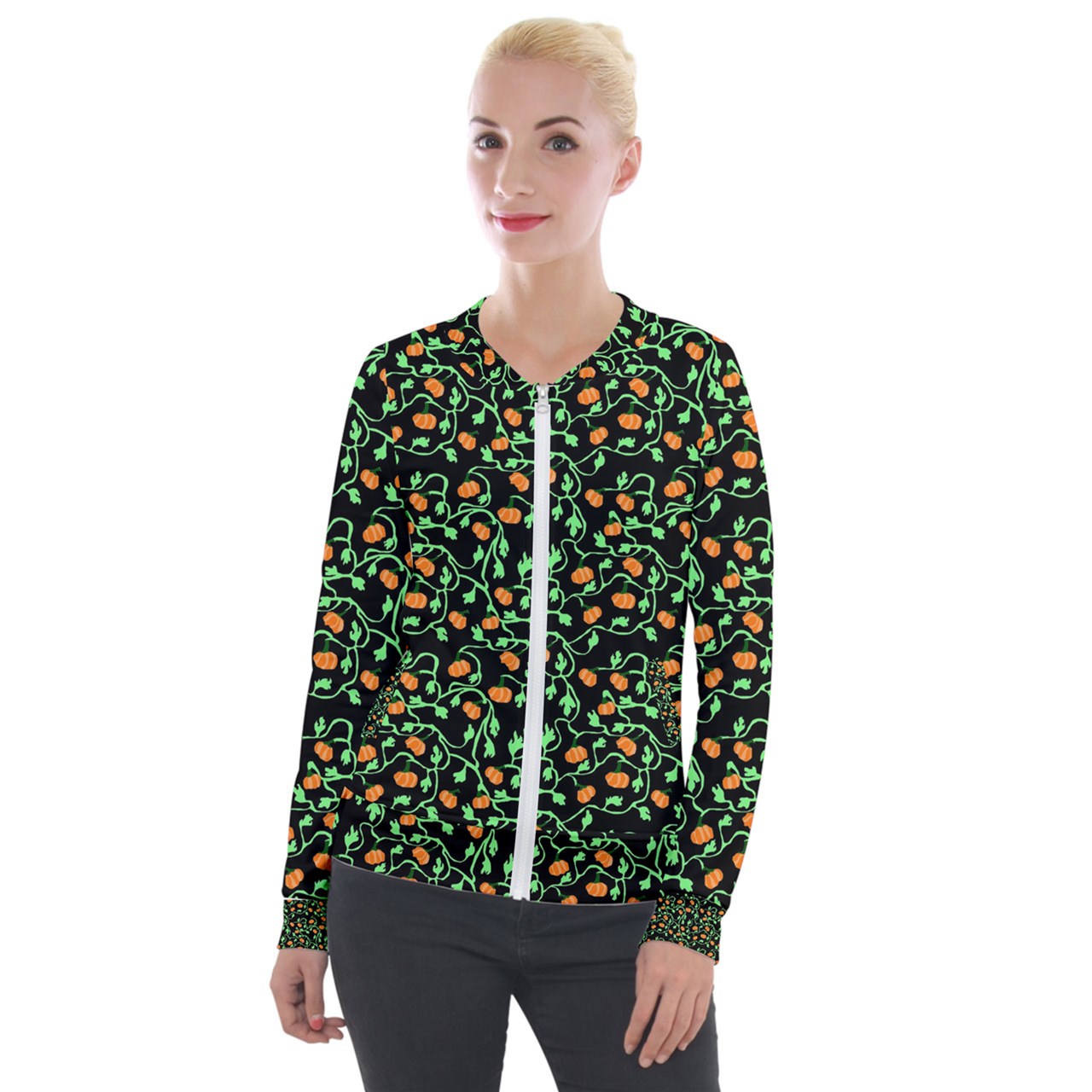 Pumpkin Vines Velvet Zip Up Jacket